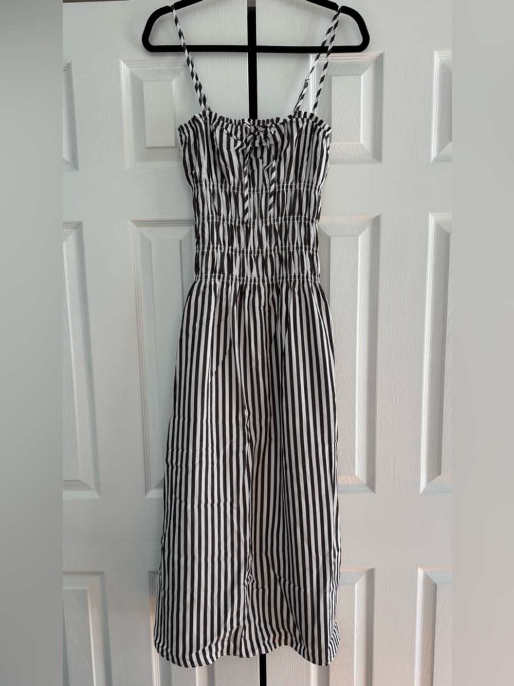 *NWT* Onia Black and White Striped Smocked Midi Dress - Bow tie bodice